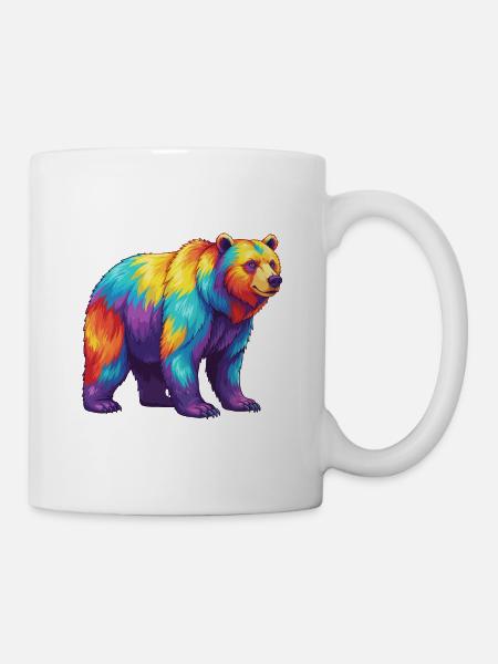 Bunte Bärenregenbogen-Pop-Art-Aquarell - Tasse - Weiß