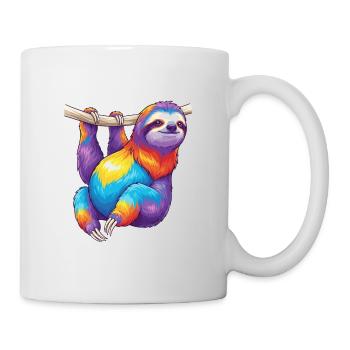 Buntes Faultier-Regenbogen-Pop-Art-Aquarell - Tasse - Weiß - Rechts