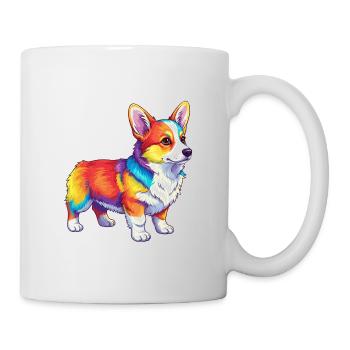 Buntes Corgi-Hund-Regenbogen-Pop-Art-Aquarell - Tasse - Weiß - Rechts