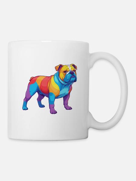Bunte Bulldogge-Regenbogen-Pop-Art-Aquarell - Tasse - Weiß