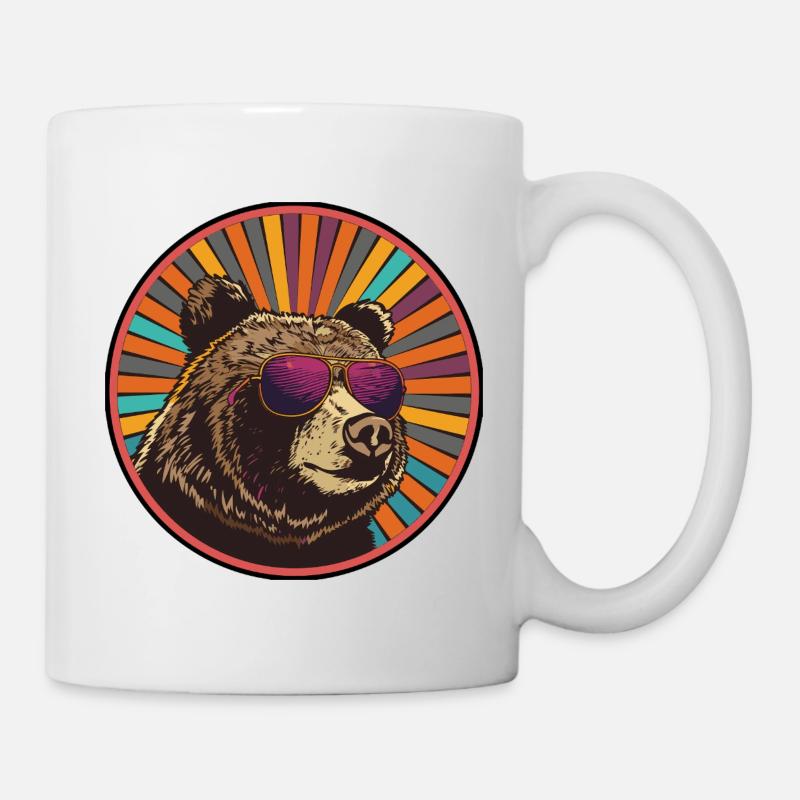 Bär mit Retro-Sonnenbrille - Tasse - Weiß