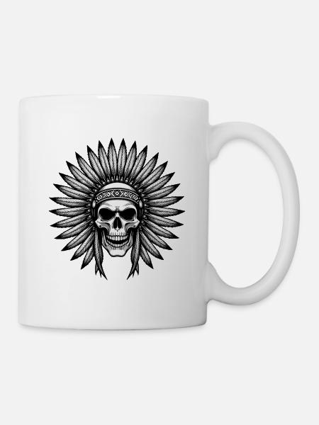 Indianer Totenkopf Krieger Federschmuck - Tasse - Weiß
