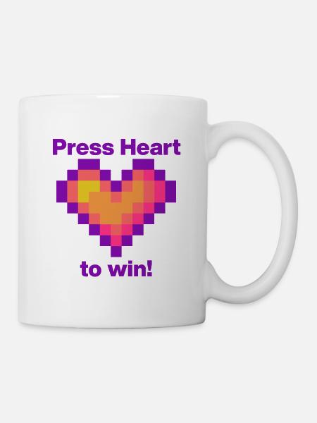 Press Heart to Win,Gamer Love Language - Tasse - Weiß