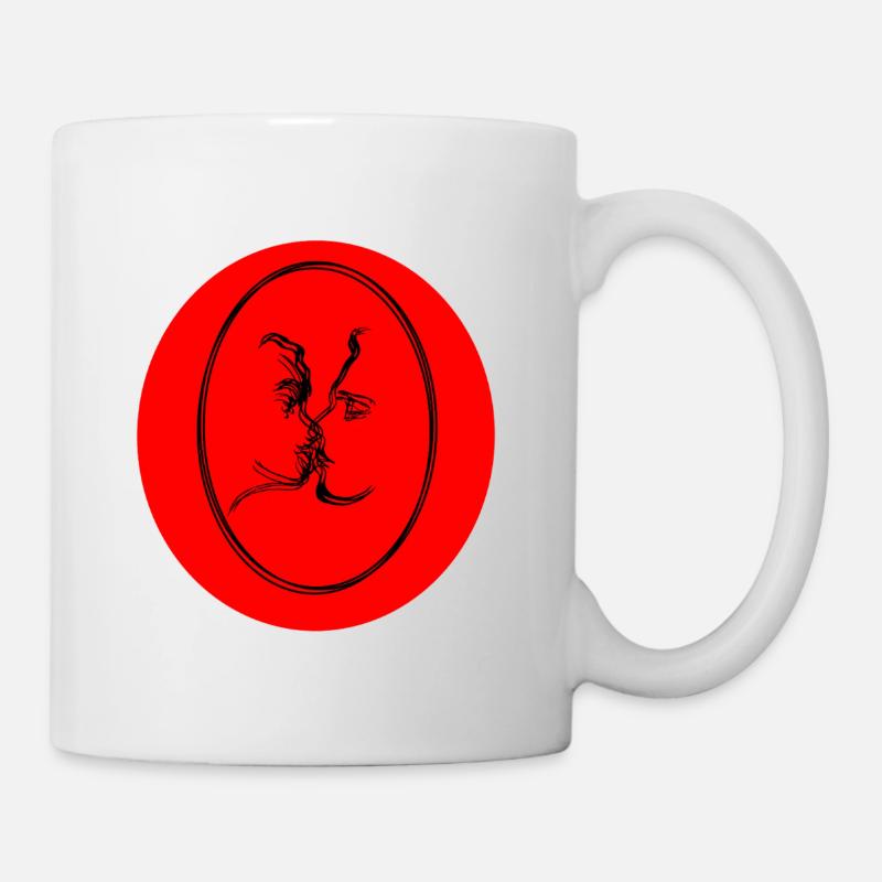 Red Kiss Line Style Portrait - Mug - white