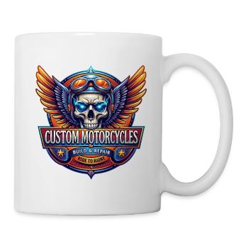 Motorrad Schädel mit Flügeln Logo - Tasse - Weiß - Rechts
