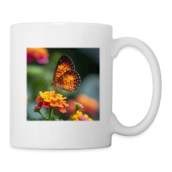 Goldener Schmetterling auf leuchtender Blüte - Tasse - Weiß - Rechts