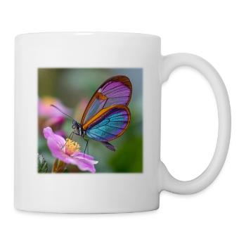 Iridescent butterfly on delicate flower - Mug - white - Right