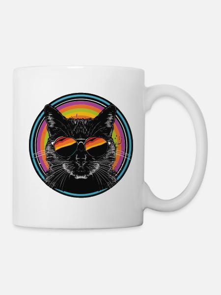 Rainbow-Katze mit Sonnenbrille - Tasse - Weiß