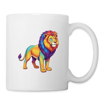 Bunte Löwen-Regenbogen-Pop-Art-Aquarell - Tasse - Weiß - Rechts