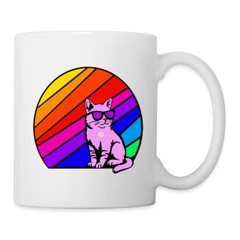 Regenbogenkatze mit Sonnenbrille - Tasse - Weiß - Rechts