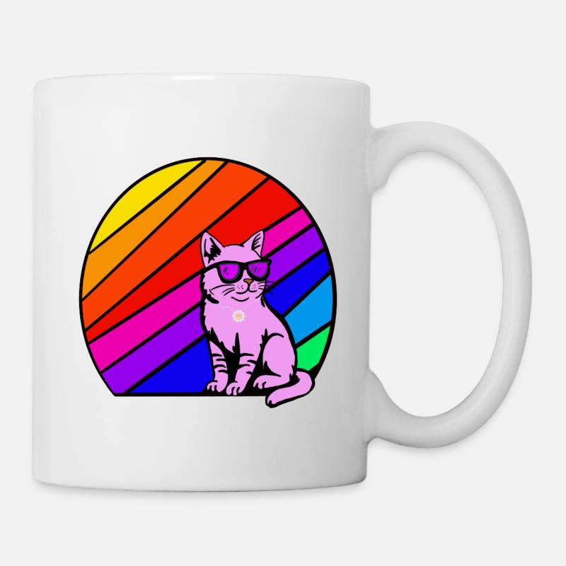 Rainbow cat with sunglasses - Mug - white