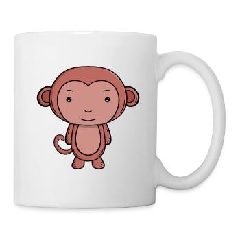 Mignon, singe brun Kawaii Animal de la jungle - Mug blanc - blanc - Droite