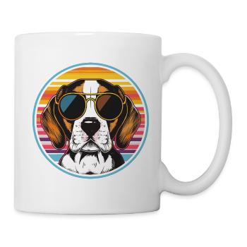 Sonnenbrillen-Hund im Retro-Streifenlook - Tasse - Weiß - Rechts