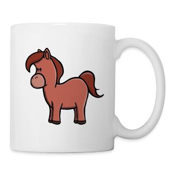 Niedlicher brauner Pferd-Kawaii-Pony-Cartoon - Tasse - Weiß - Rechts