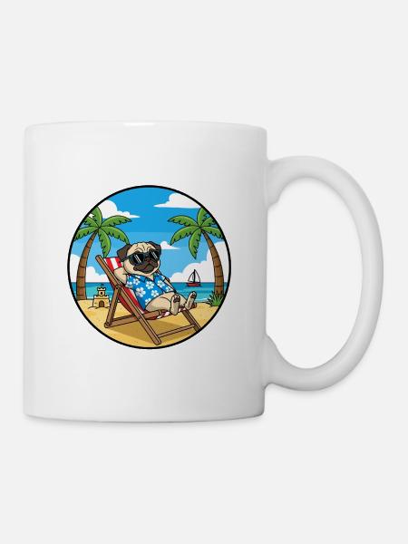 Coole Pug Beach Urlaubs-Sommerstimmung - Tasse - Weiß