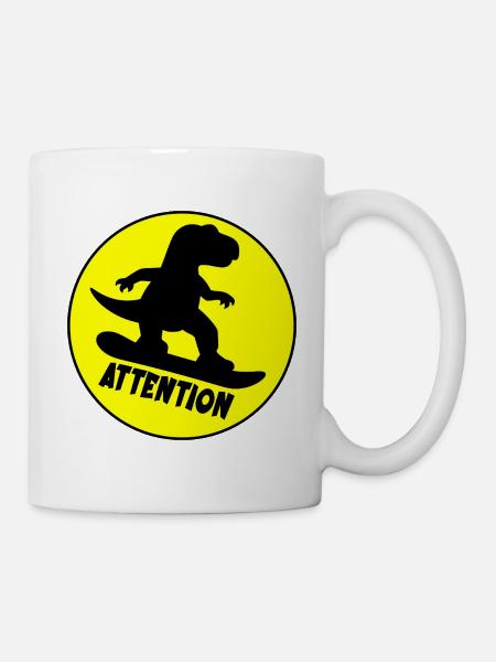 Achtung, snowboardender Dinosaurier - Tasse - Weiß