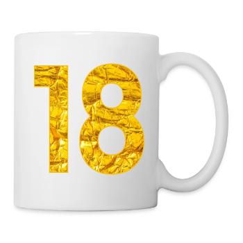 Zahl Achtzehn - Ziffer 18. Geburtstag - Tasse - Weiß - Rechts