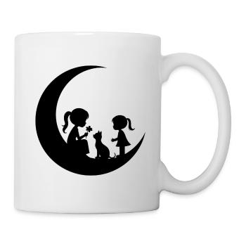 Girl Flower Cat on the Moon Silhouette - Mug - white - Right