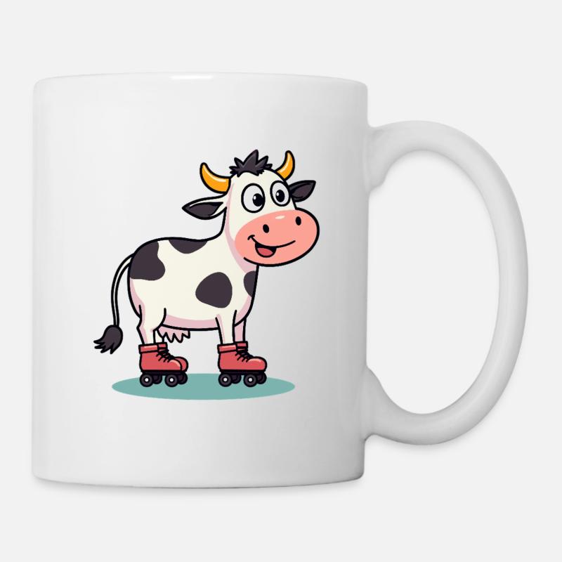 Funny cow on roller skates retro skating - Mug - white