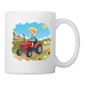Bouno der kleine Abenteurer auf dem Traktor - Tasse - Weiß - Rechts