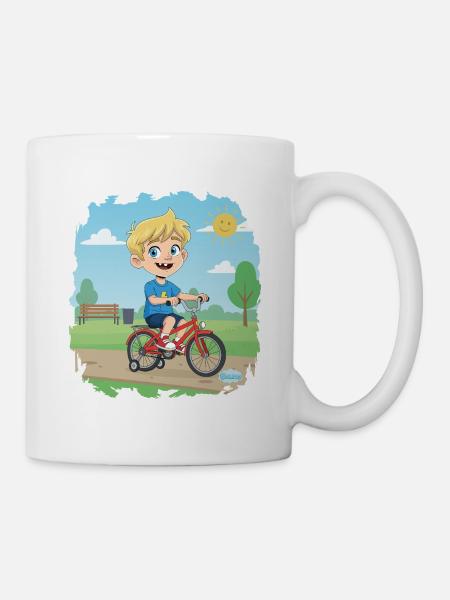 Bouno rides a bike - Little adventurer on the road - Mug - white