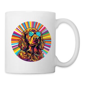 Sunglasses dog in rainbow style - Mug - white - Right