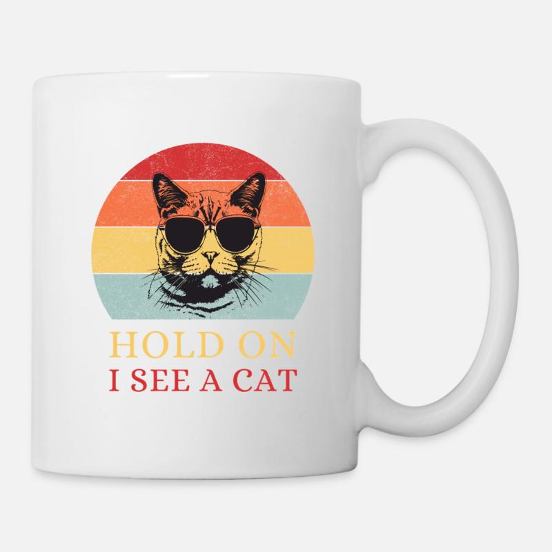 Hold On, I See a Cat – Retro Katze - Mug - white