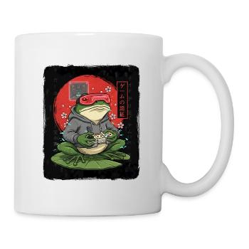 Retro-Gamer-Frosch im Hoodie - Tasse - Weiß - Rechts