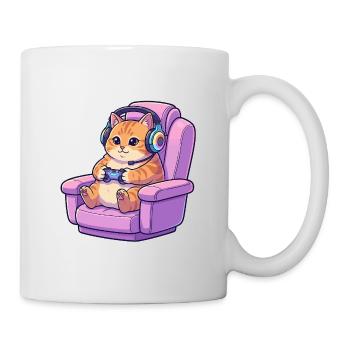 Cute Gamer Cat Headset Gaming Chair Art - Mug - white - Right
