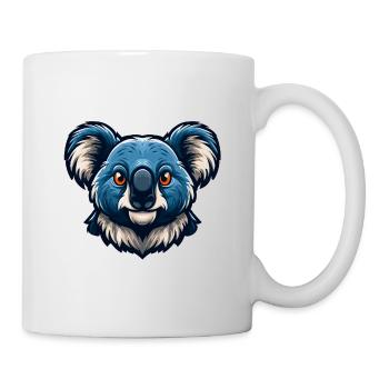 Blauer Koalakopf-Cartoon-Maskottchen-Logo - Tasse - Weiß - Rechts