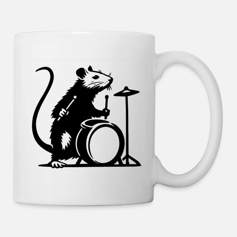 Ratte am Schlagzeug - Tasse - Weiß