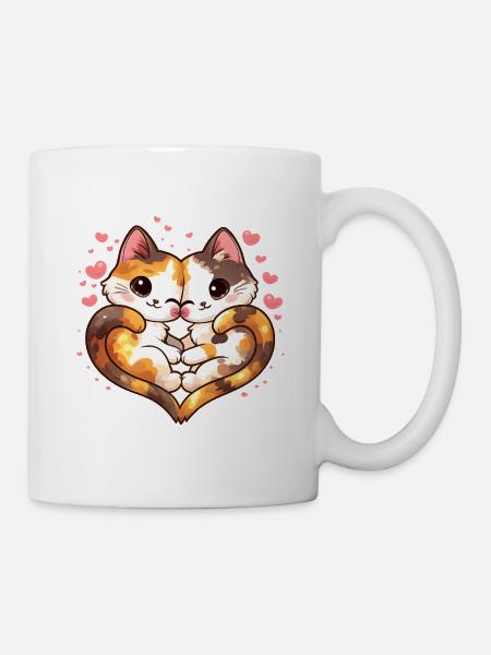 Cuddly Kawaii Cats with Heart – Cute Cats - Mug - white