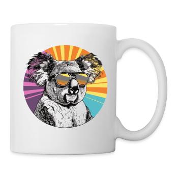 Koala mit Sonnenbrille im Retro Regenbogen - Tasse - Weiß - Rechts