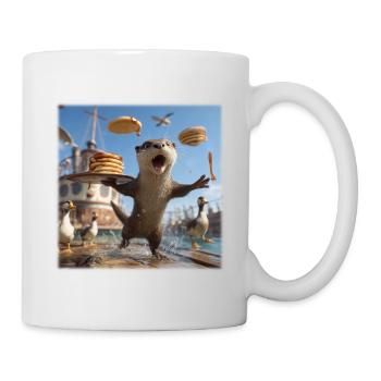 Lustiger Otter mit Pfannkuchen Chaos Design - Tasse - Weiß - Rechts
