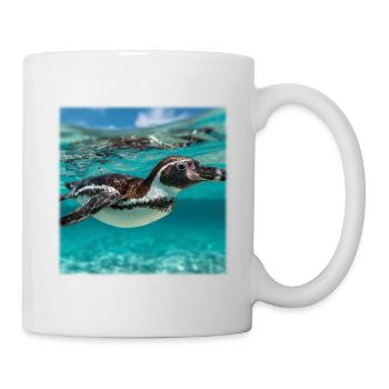 Pinguin unter Wasser Türkis Ozean Natur Design - Tasse - Weiß - Rechts