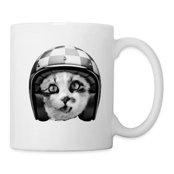 Biker Cat Racing Helmet - Funny Pet Humor - Mug - white - Right