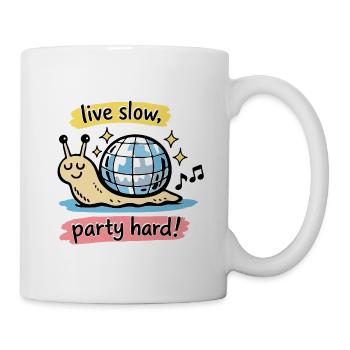 Live Slow Party Hard Schnecke Doodle - Tasse - Weiß - Rechts