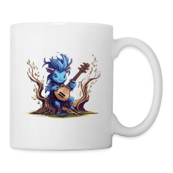 Blauer Kobold mit Laute im Wald - Tasse - Weiß - Rechts