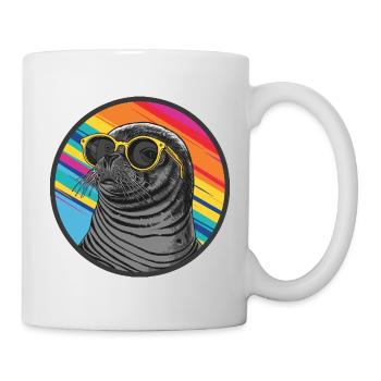 Colorful seal with sunglasses - Mug - white - Right