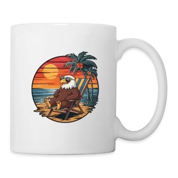 Aigle drôle sur le coucher de soleil des vacances d’été sur la plage - Mug blanc - blanc - Droite