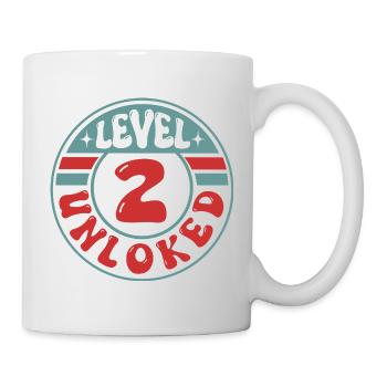 Level 2 Unlocked – Cool Gamer Birthday Design - Mug - white - Right