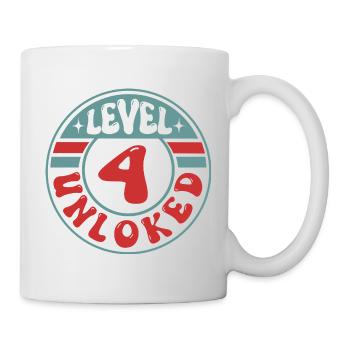 Level 4 Unlocked – Cool Gamer Birthday Design - Mug - white - Right