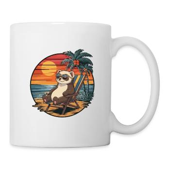 Lustiges Frettchen am Strand, Sommerurlaub Sonnenuntergang - Tasse - Weiß - Rechts