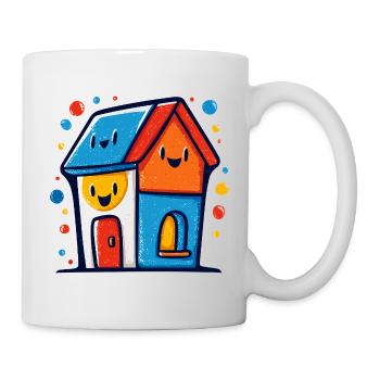 Buntes Haus-Trio mit lachenden Gesichtern - Tasse - Weiß - Rechts