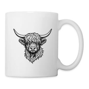 Highlander-Linienzeichnung in Schwarzweiß - Tasse - Weiß - Rechts