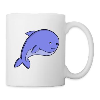 Dessin animé de poisson bleu mignon, dauphin de Kawaii ou marsouin - Mug blanc - blanc - Droite