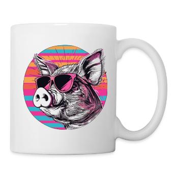 Retro-Schwein mit Sonnenbrille - Tasse - Weiß - Rechts