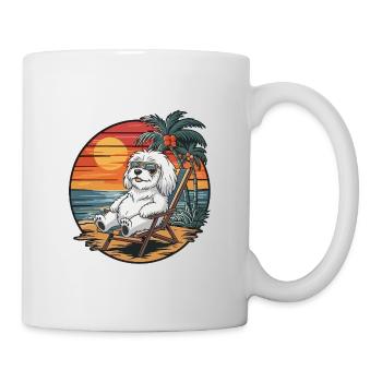 Lustiger Malteserhund am Strand, Sommerurlaub Sonnenuntergang - Tasse - Weiß - Rechts