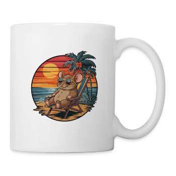Lustige Maus am Strand Sommerurlaub Sonnenuntergang - Tasse - Weiß - Rechts