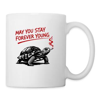Schildkröte Raucht Forever Young - Tasse - Weiß - Rechts